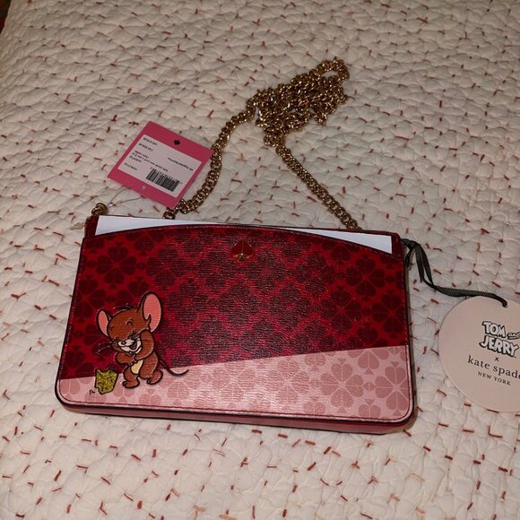 Kate Spade Tom And Jerry Womens Crossbody Bag Red Chainlink Purse Leather New - Picture 11 of 13